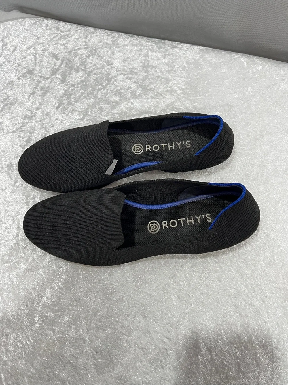 Rothy’s The Loafer Flats Black/Blue Detail Size 11.5 Knit Stretchy Slip-On Comfy